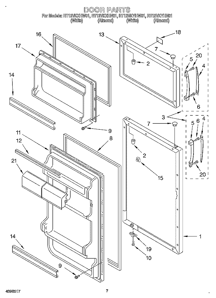 DOOR, LIT/OPTIONAL Diagram and Parts List for RT12VKXHN01  Roper Refrigerator