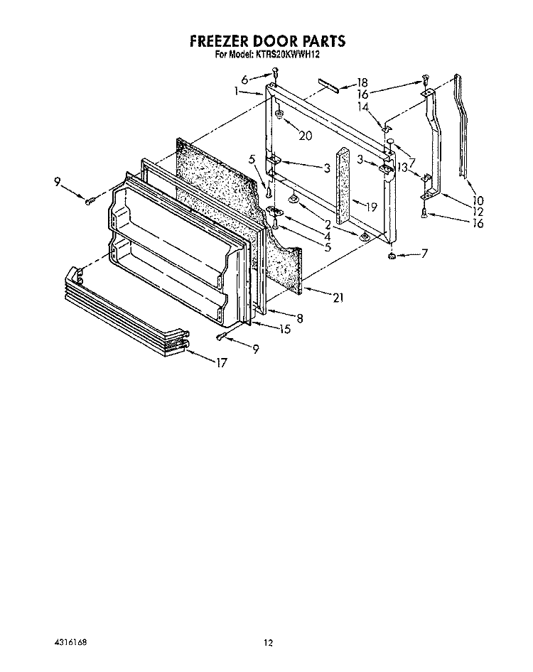 FREEZER DOOR Diagram and Parts List for KTRS20KWAL12  KitchenAid Refrigerator
