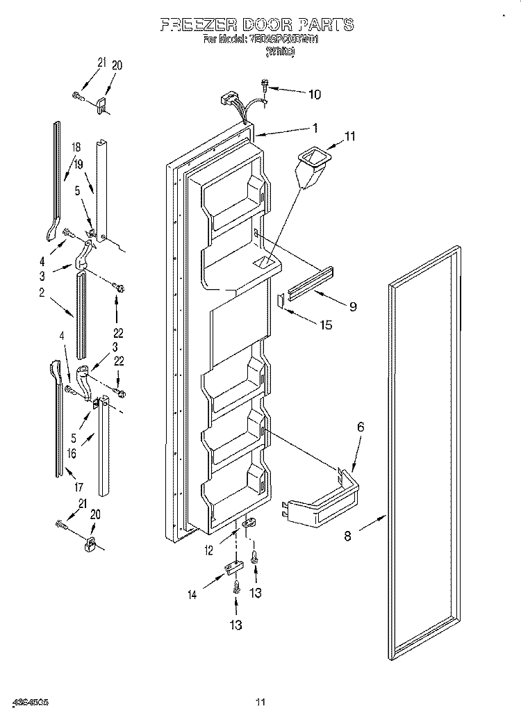 FREEZER DOOR Diagram and Parts List for 7ED25PQXDW01  Whirlpool Refrigerator