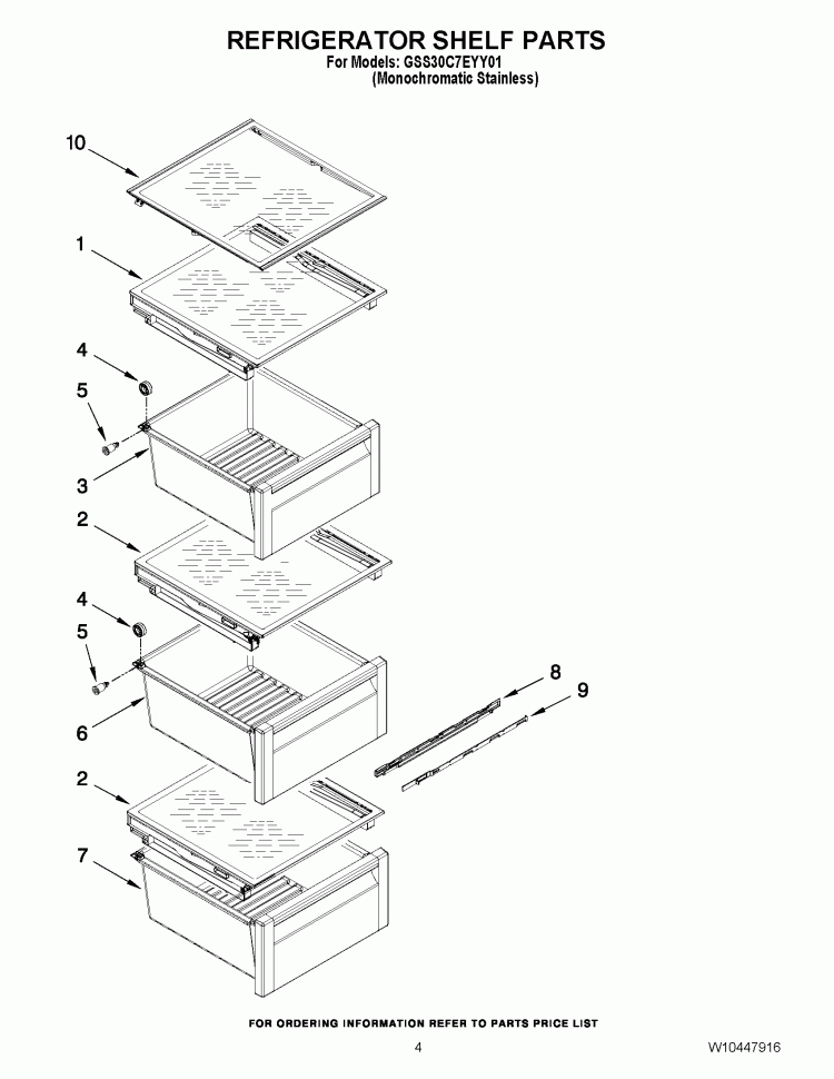 REFRIGERATOR SHELF PARTS Diagram and Parts List for GSS30C7EYY01  Whirlpool Refrigerator