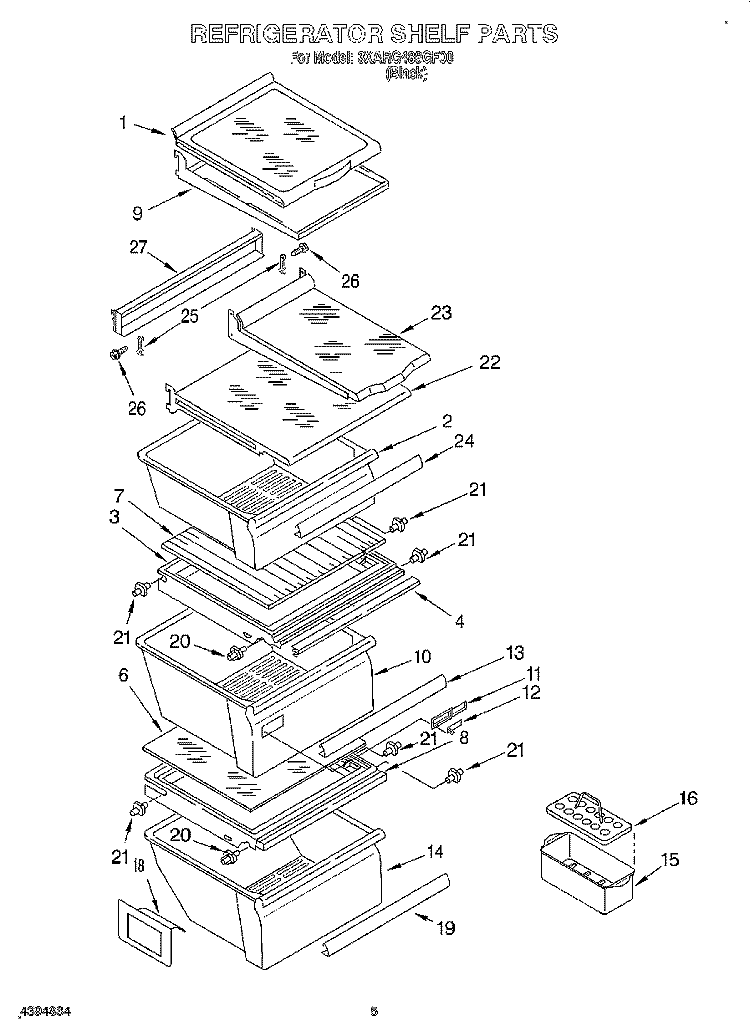 REFRIGERATOR SHELF Diagram and Parts List for 3XARG488GF00  Whirlpool Refrigerator