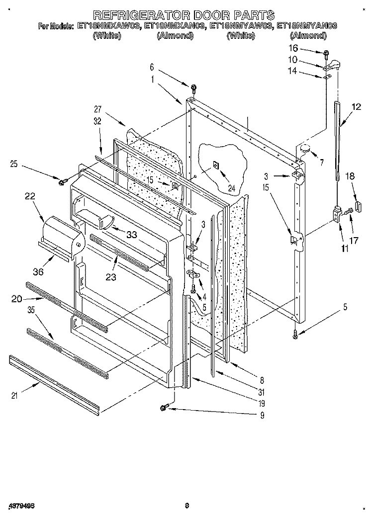 REFRIGERATOR DOOR Diagram and Parts List for ET18NMYAN03  Whirlpool Refrigerator