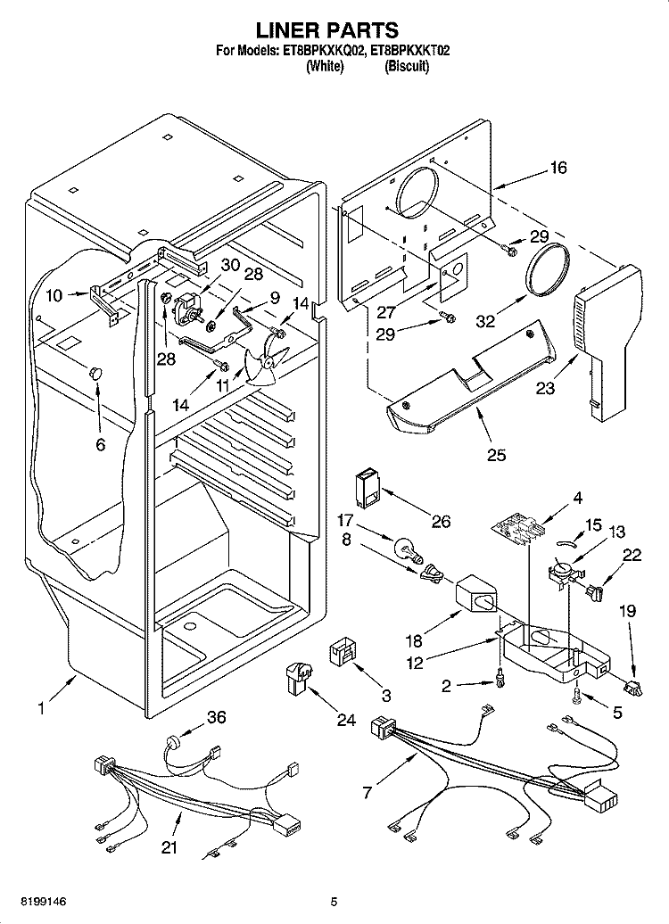 LINER PARTS Diagram and Parts List for ET8BPKXKQ02  Whirlpool Refrigerator