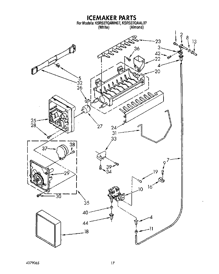 ICEMAKER Diagram and Parts List for KSRS27QAWH07  KitchenAid Refrigerator