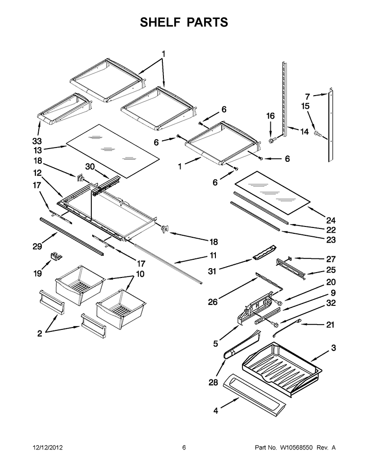 SHELF PARTS Diagram and Parts List for GI6FDRXXB08  Whirlpool Refrigerator