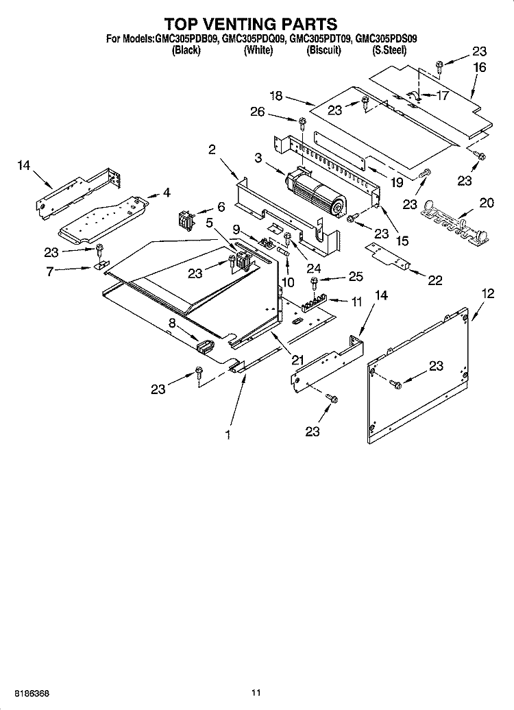 TOP VENTING PARTS, OPTIONAL PARTS Diagram and Parts List for GMC305PDS09  Whirlpool Microwave Oven Combo