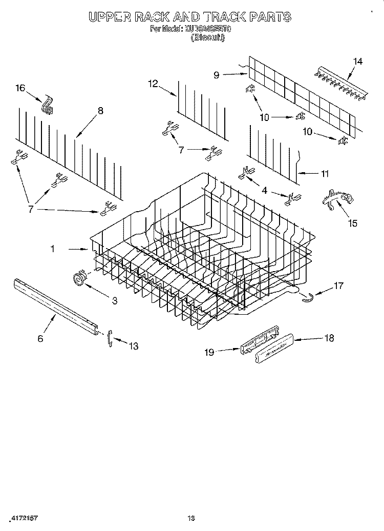 UPPER RACK AND TRACK Diagram and Parts List for KUDS24SEBT0  KitchenAid Dishwasher