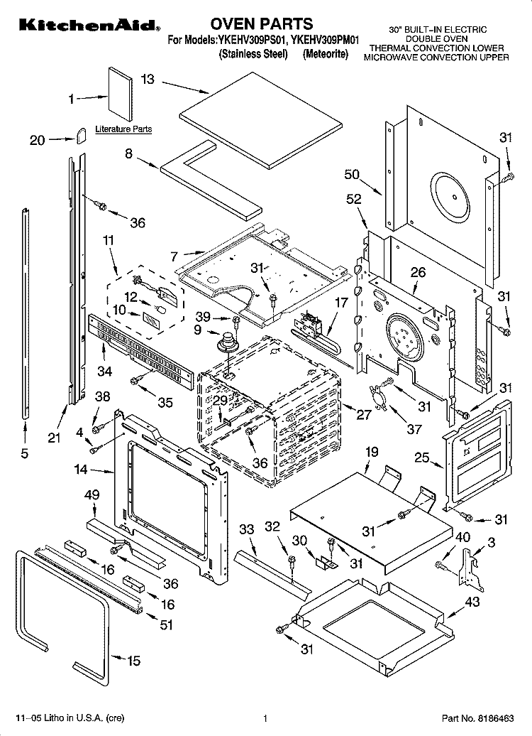 OVEN PARTS Diagram and Parts List for YKEHV309PS01  KitchenAid Microwave Oven Combo