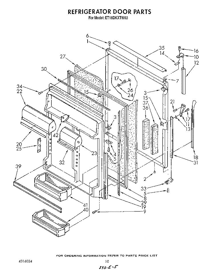 REFRIGERATOR DOOR Diagram and Parts List for ET18DKXTF03  Whirlpool Refrigerator