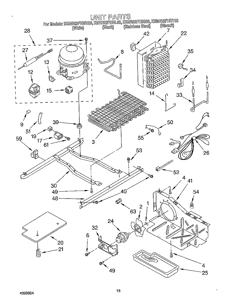 UNIT Diagram and Parts List for KSRB22FHBL03  KitchenAid Refrigerator