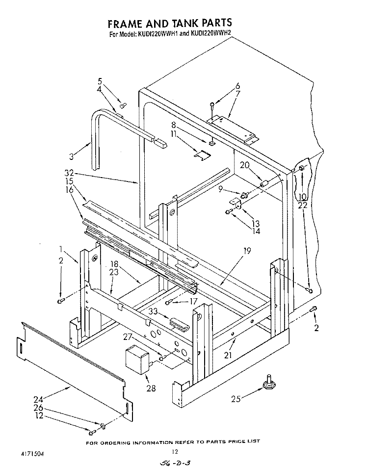 FRAME AND TANK Diagram and Parts List for KUDI220WWH1  KitchenAid Dishwasher