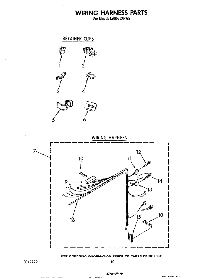 WIRING HARNESS Diagram and Parts List for LA5550XPW5  Whirlpool Washer