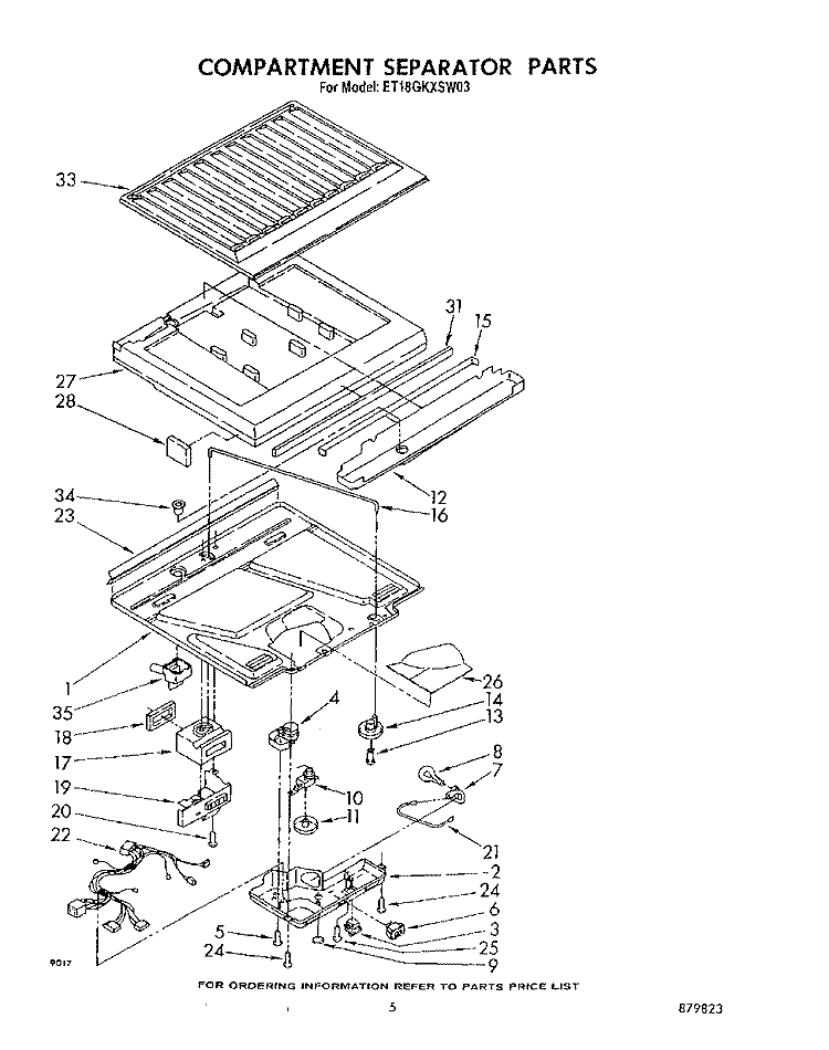 COMPARTMENT SEPARATOR Diagram and Parts List for ET18GKXSW03  Whirlpool Refrigerator