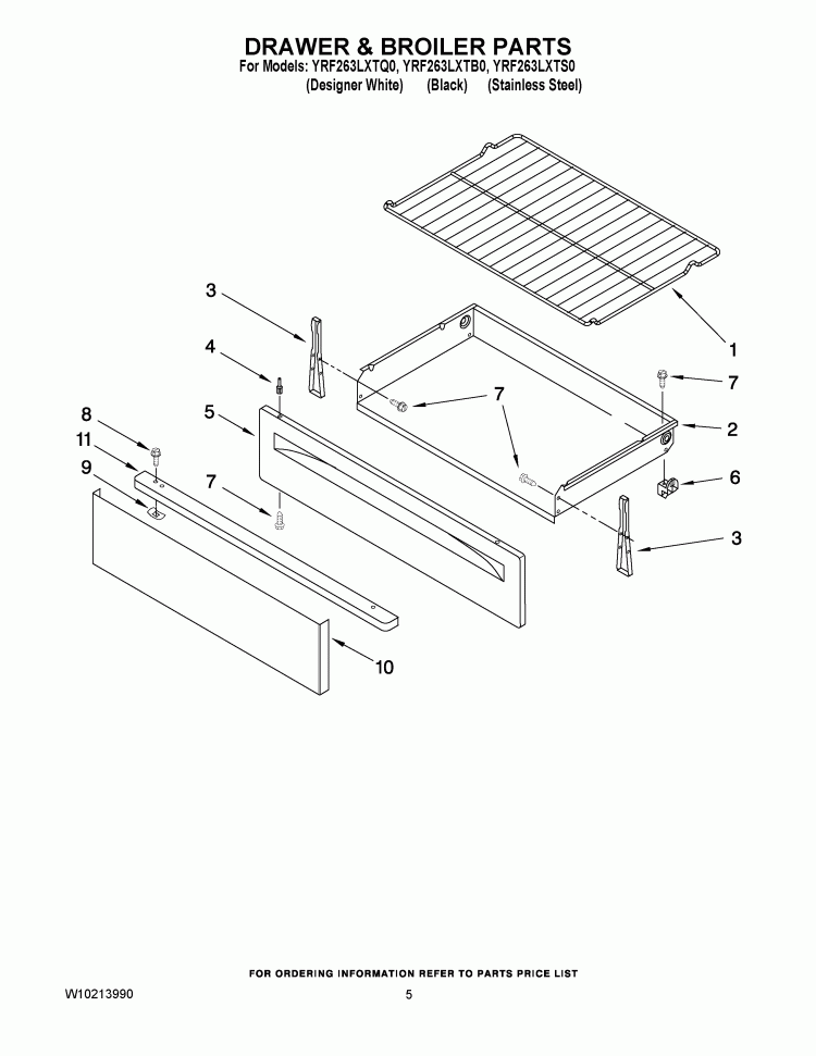 DRAWER & BROILER PARTS Diagram and Parts List for YRF263LXTB0  Whirlpool Range