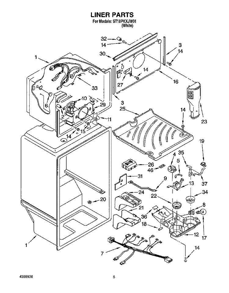 LINER Diagram and Parts List for ST18PKXJW01  Whirlpool Refrigerator