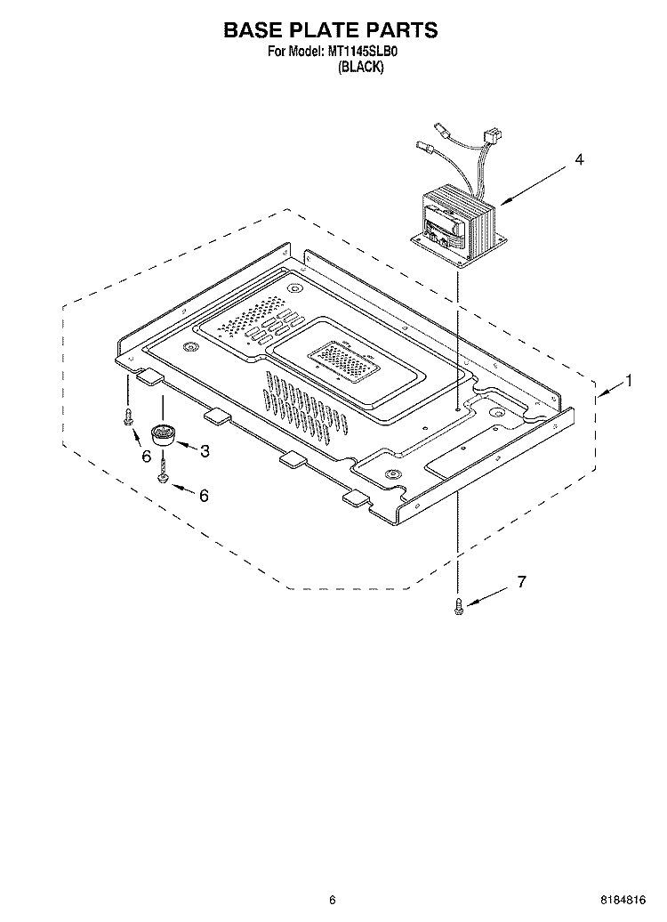BASE PLATE Diagram and Parts List for MT1145SLB0  Whirlpool Microwave