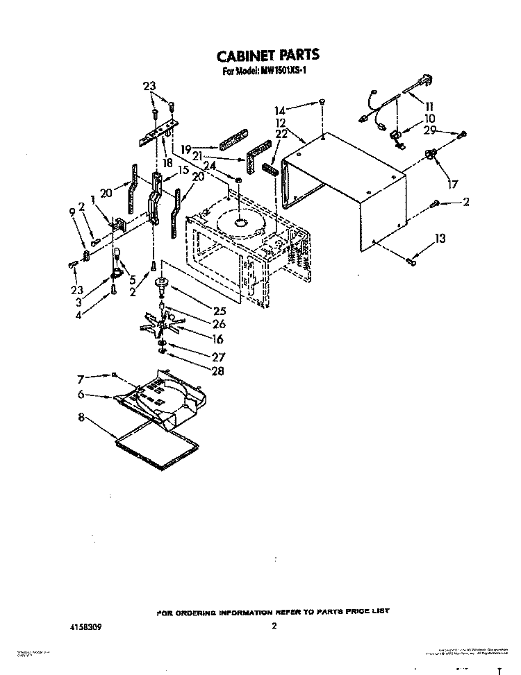 CABINET Diagram and Parts List for MW1501XS1  Whirlpool Microwave