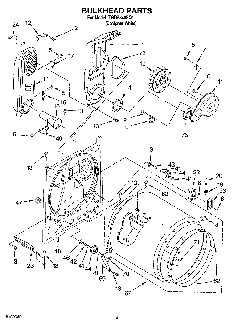 BULKHEAD PARTS Diagram and Parts List for TGDS840PQ1  Estate Dryer