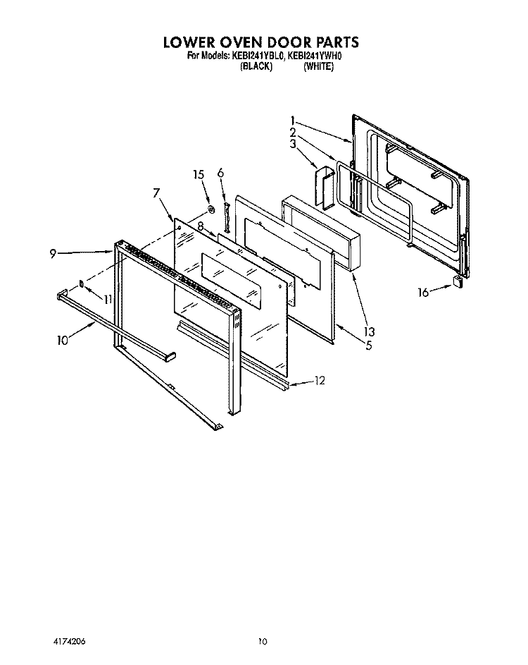 LOWER OVEN DOOR Diagram and Parts List for KEBI241YWH0  KitchenAid Wall Oven