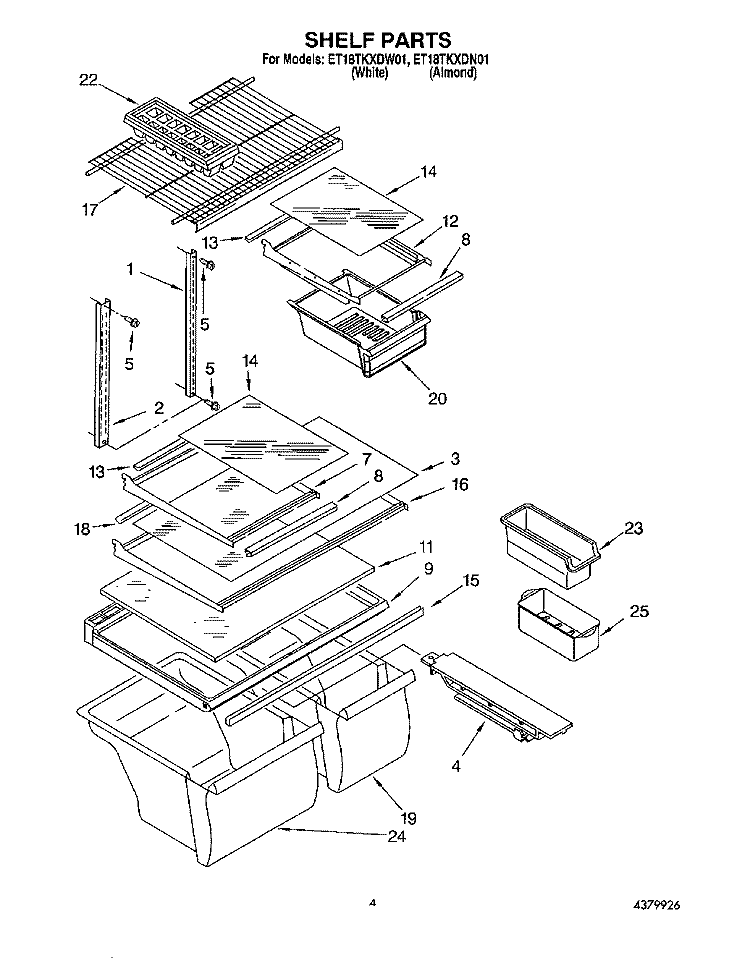 SHELF Diagram and Parts List for ET18TKXDW01  Whirlpool Refrigerator