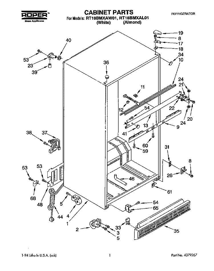 CABINET Diagram and Parts List for RT18BMXAW01  Roper Refrigerator