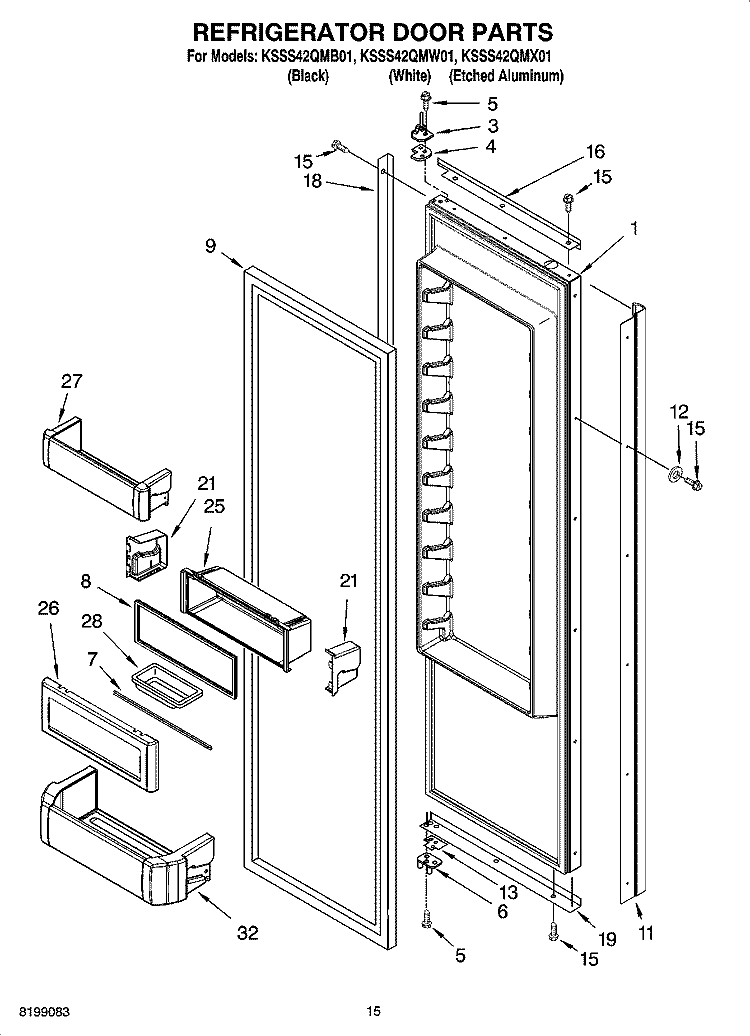 REFRIGERATOR DOOR PARTS Diagram and Parts List for KSSS42QMX01  KitchenAid Refrigerator
