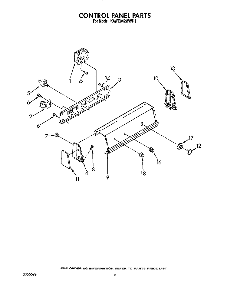 CONTROL PANEL Diagram and Parts List for KAWE842WAL1  Whirlpool Washer