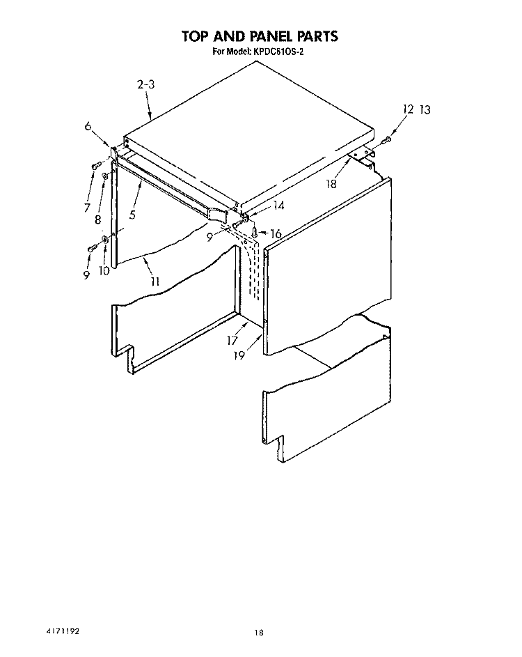 TOP AND PANEL Diagram and Parts List for KPDC610S2  KitchenAid Dishwasher