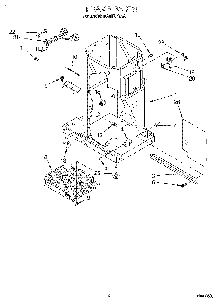 FRAME Diagram and Parts List for TC800SPDB0  Whirlpool Trash Compactor