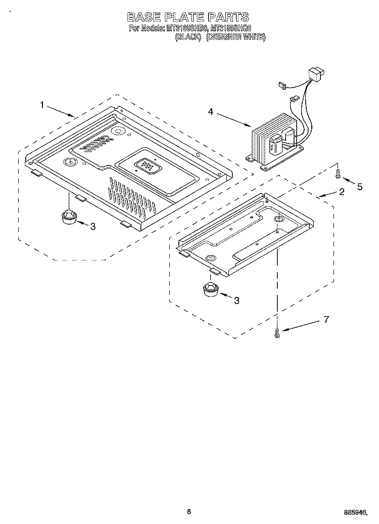 BASE PLATE Diagram and Parts List for MT3185SHB0  Whirlpool Microwave