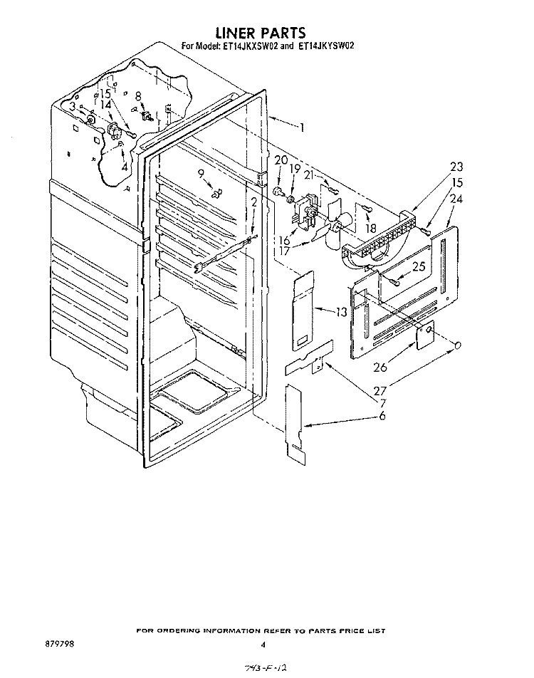 LINER Diagram and Parts List for ET14JKYSW02  Whirlpool Refrigerator