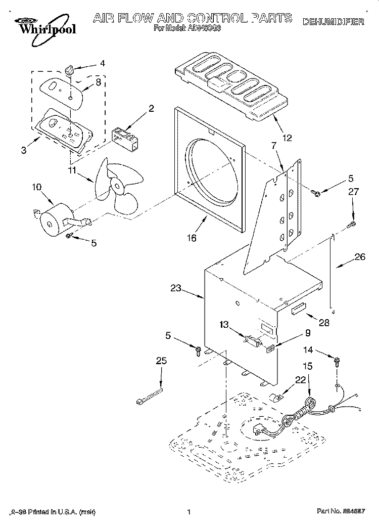 SECTION Diagram and Parts List for AD040SG0  Whirlpool Dehumidifier