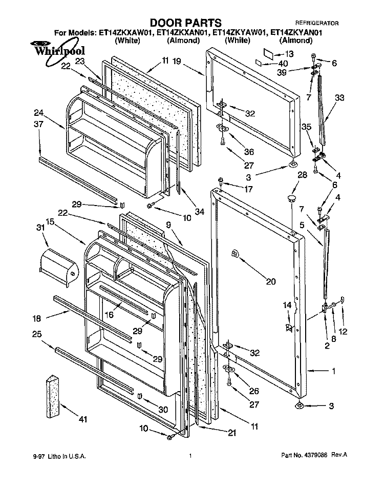 DOOR Diagram and Parts List for ET14ZKYAN01  Whirlpool Refrigerator