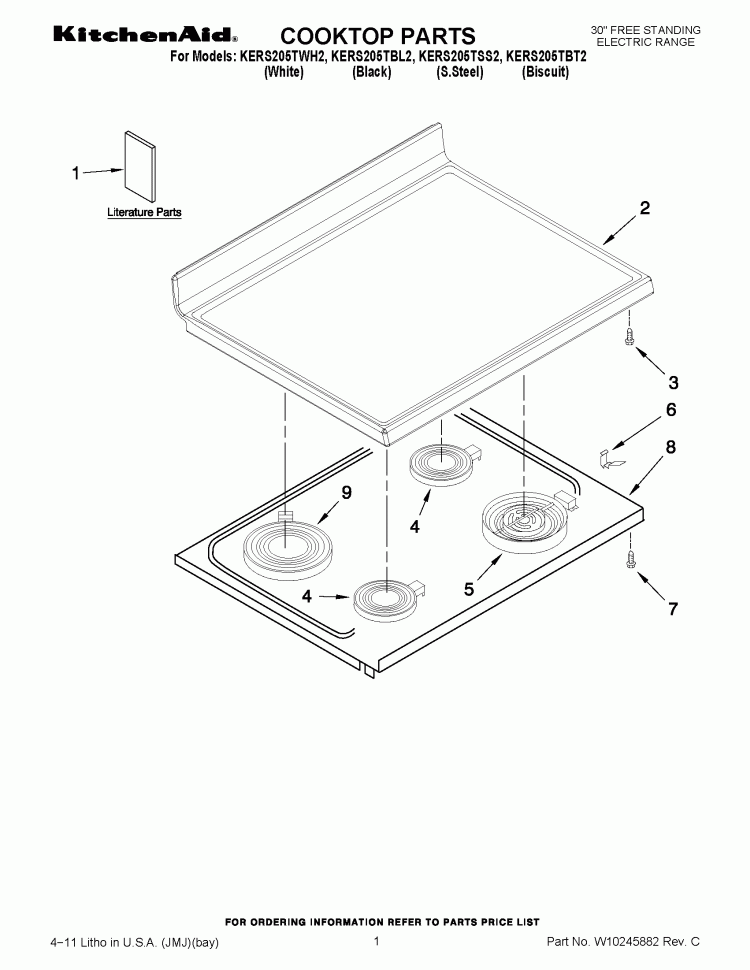 COOKTOP PARTS Diagram and Parts List for KERS205TBL2  KitchenAid Range