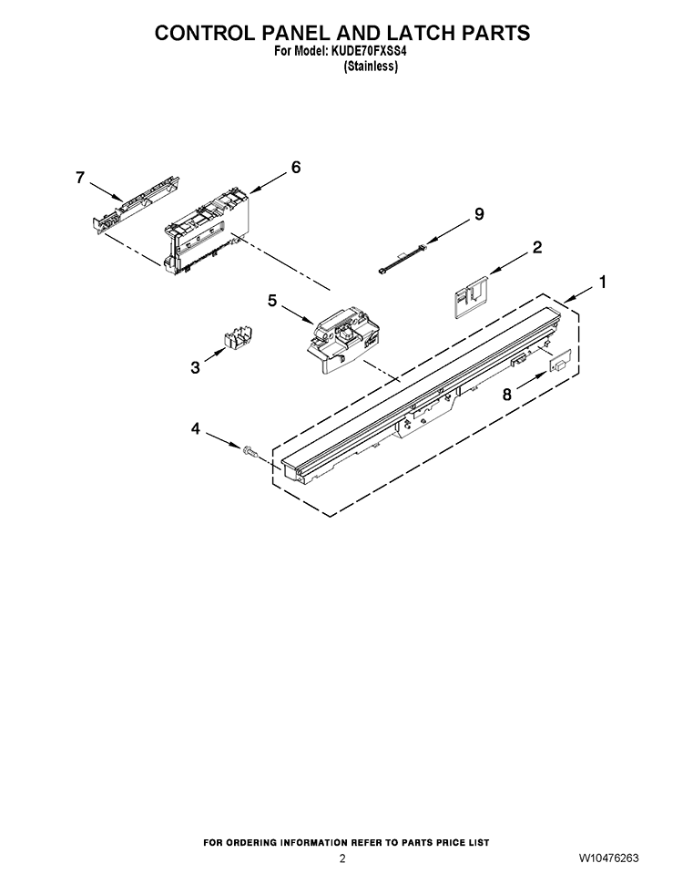 CONTROL PANEL AND LATCH PARTS Diagram and Parts List for KUDE70FXSS4  KitchenAid Dishwasher