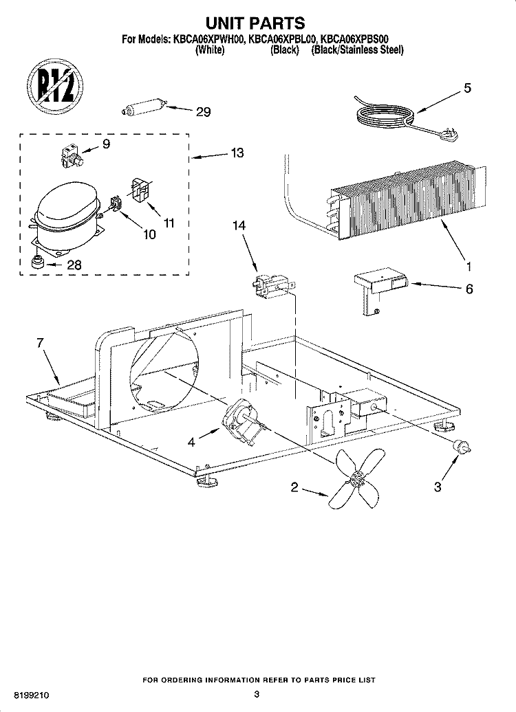 UNIT PARTS Diagram and Parts List for KBCA06XPBL00  KitchenAid Refrigerator