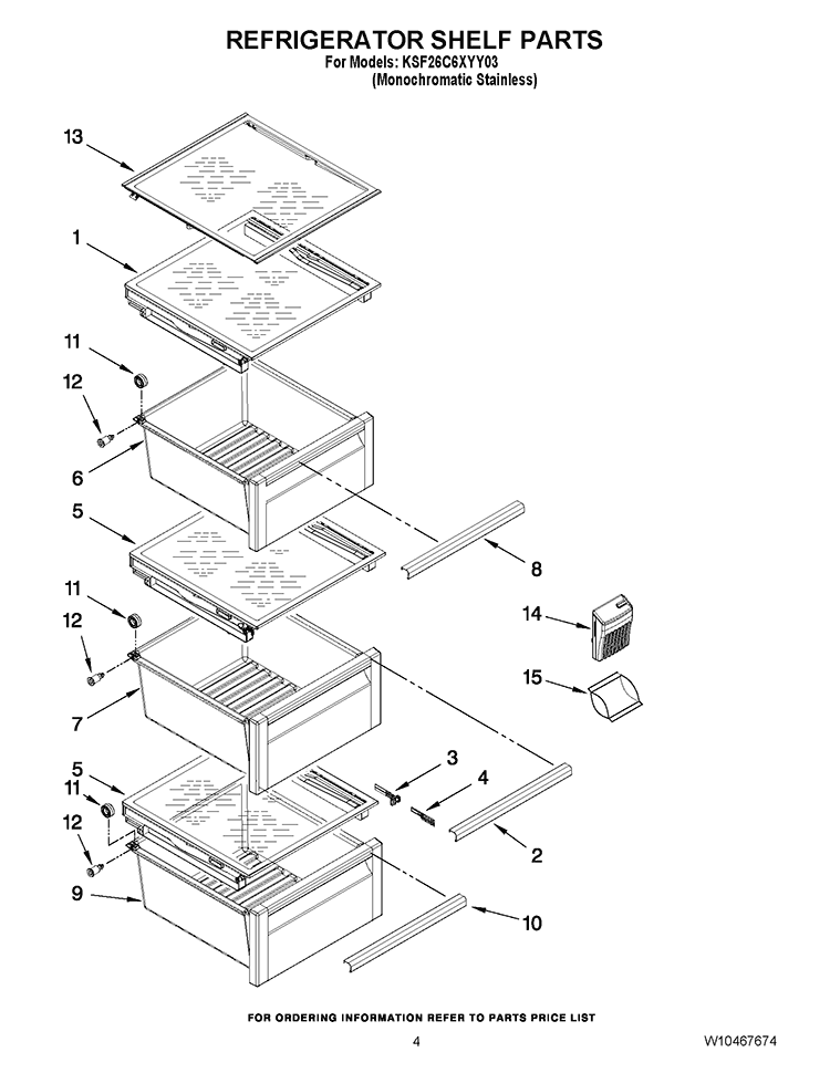 REFRIGERATOR SHELF PARTS Diagram and Parts List for KSF26C6XYY03  KitchenAid Refrigerator