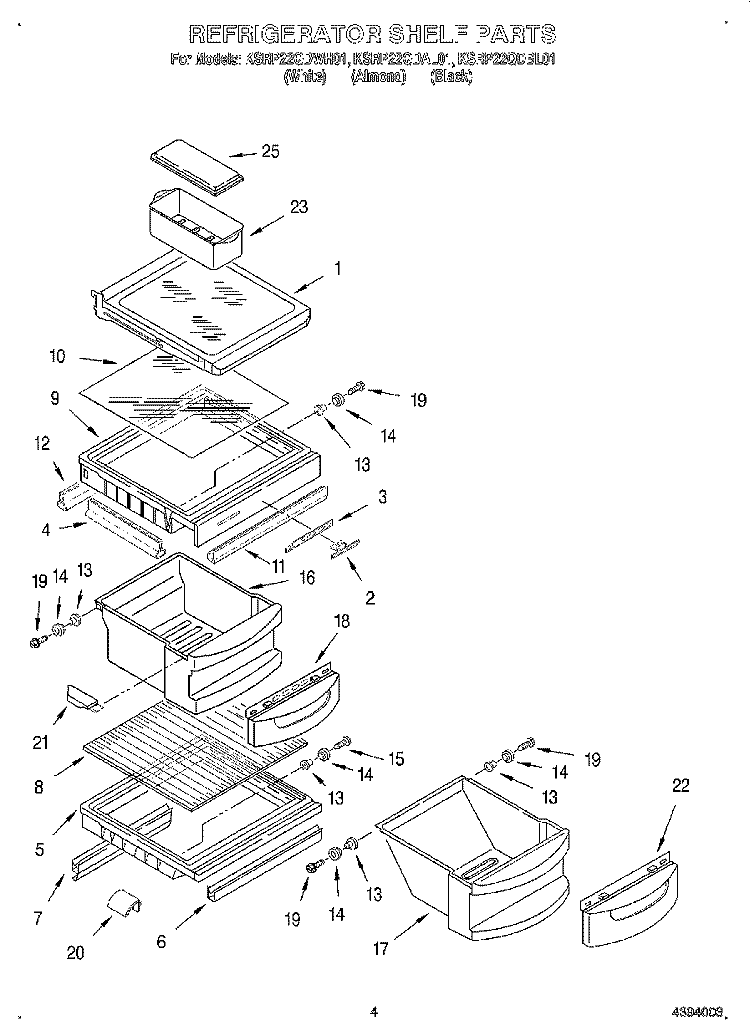 REFRIGERATOR SHELF Diagram and Parts List for KSRP22QDAL01  KitchenAid Refrigerator
