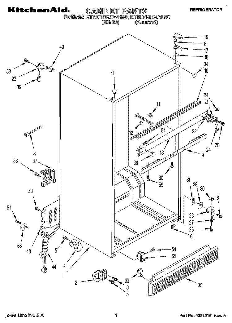 CABINET Diagram and Parts List for KTRD18KXAL30  Whirlpool Refrigerator