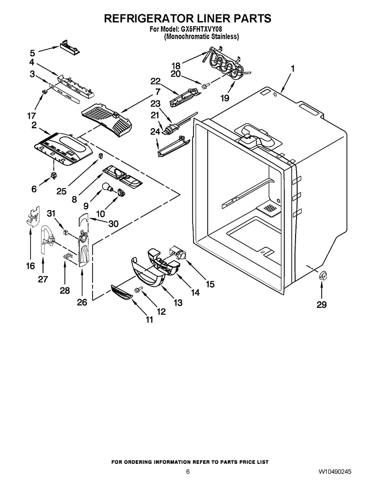 REFRIGERATOR LINER PARTS Diagram and Parts List for GX5FHTXVY08  Whirlpool Refrigerator