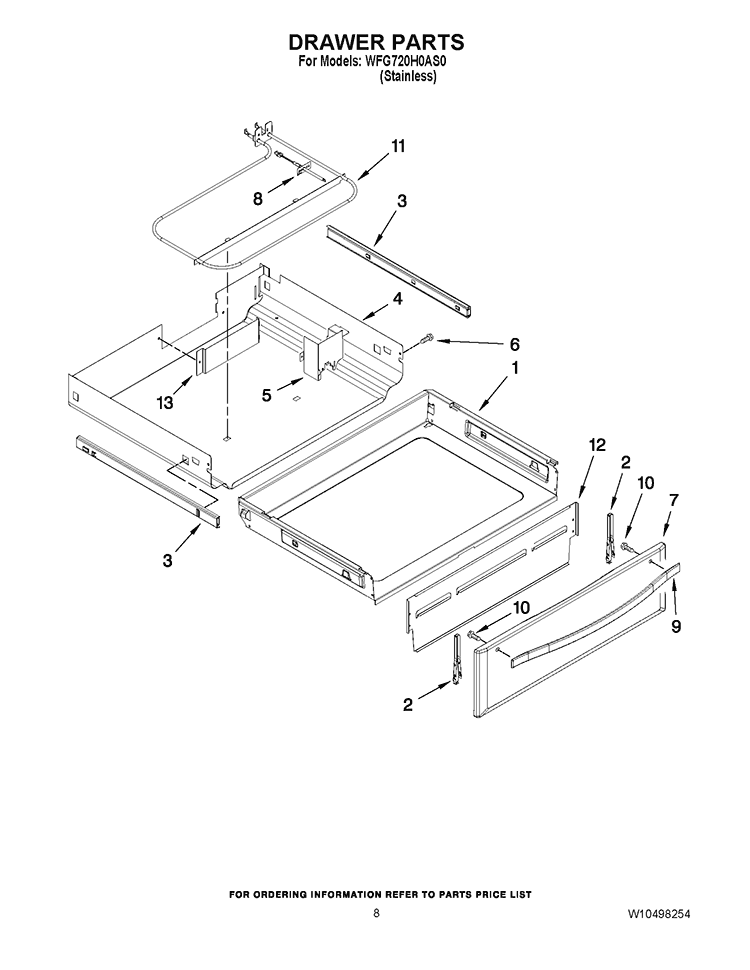 DRAWER PARTS Diagram and Parts List for WFG720H0AS0  Whirlpool Range