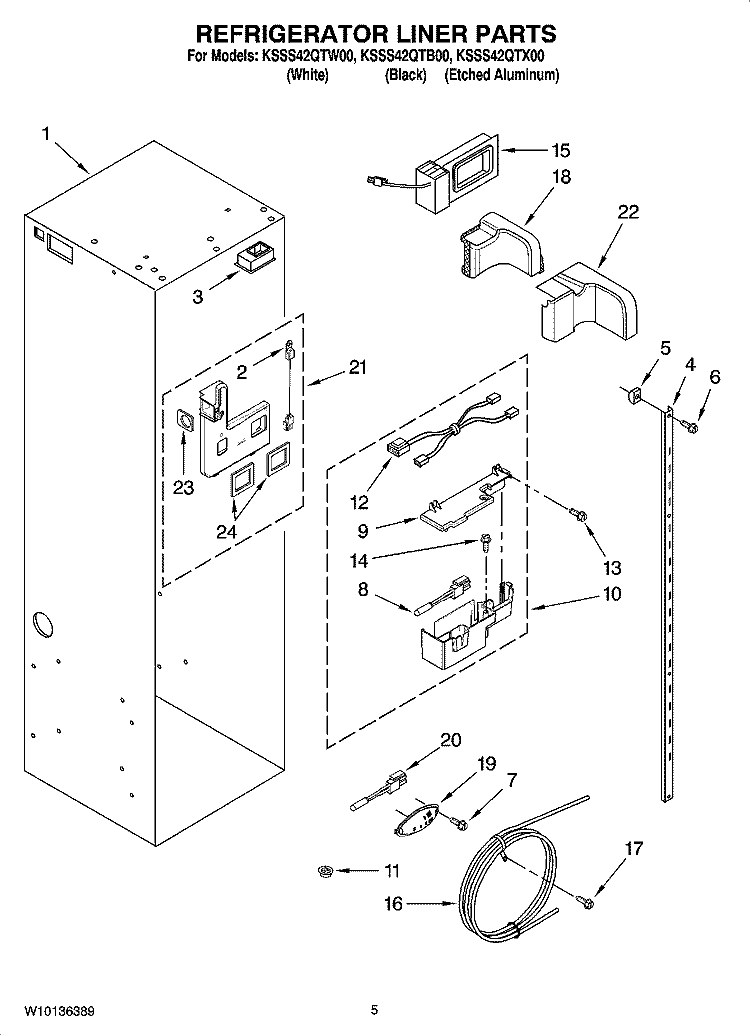 REFRIGERATOR LINER PARTS Diagram and Parts List for KSSS42QTX00  KitchenAid Refrigerator