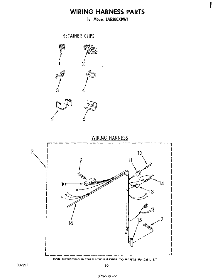 WIRING HARNESS Diagram and Parts List for LA5300XPW1  Whirlpool Washer