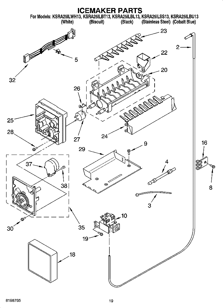 ICEMAKER PARTS, PARTS NOT ILLUSTRATED Diagram and Parts List for KSRA25ILBU13  KitchenAid Refrigerator