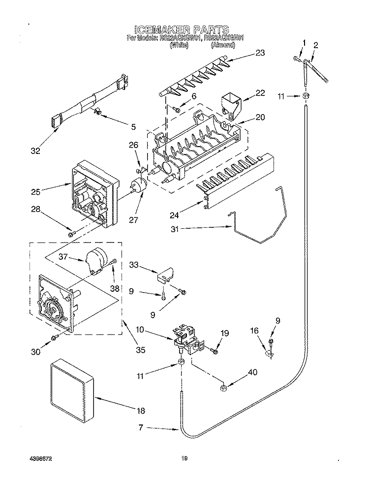ICE MAKER, OPTIONAL Diagram and Parts List for RS22AQXGW01  Roper Refrigerator