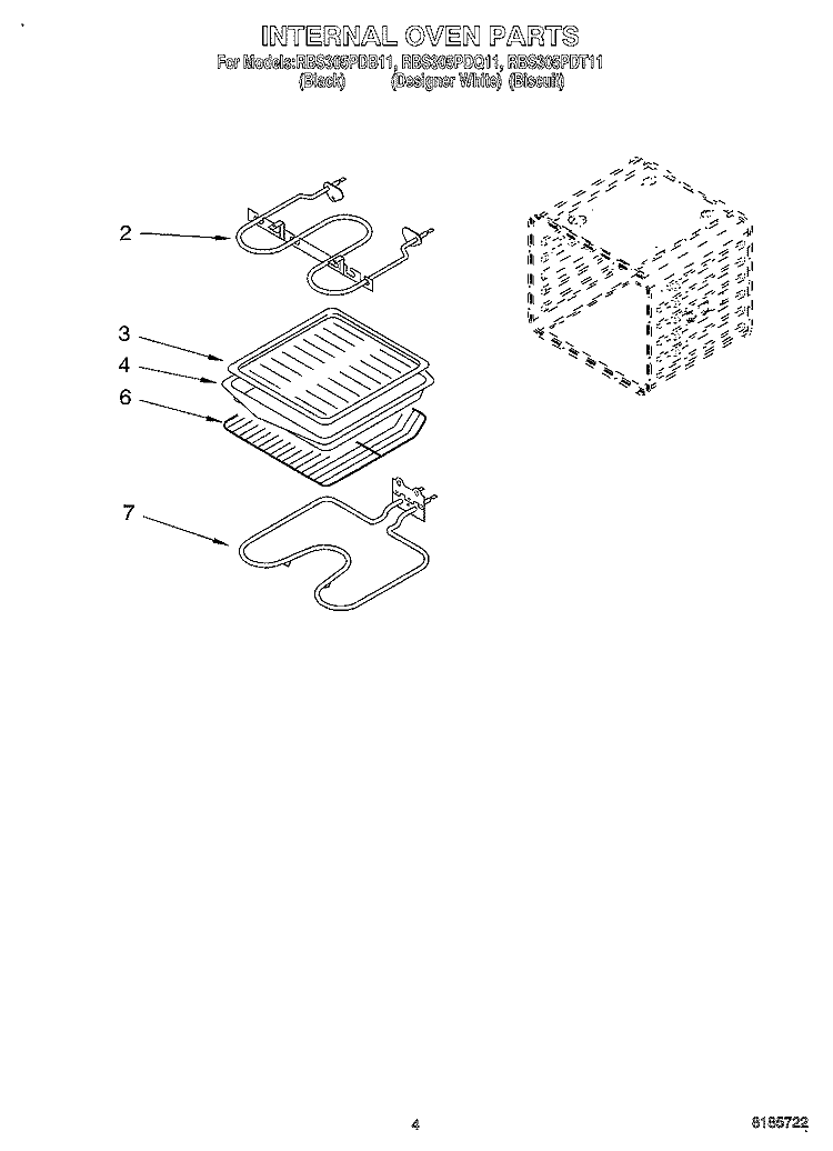INTERNAL OVEN Diagram and Parts List for RBS305PDT11  Whirlpool Wall Oven
