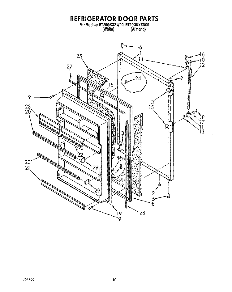 REFRIGERATOR DOOR, LIT/OPTIONAL Diagram and Parts List for ET20GKXZW00  Whirlpool Refrigerator