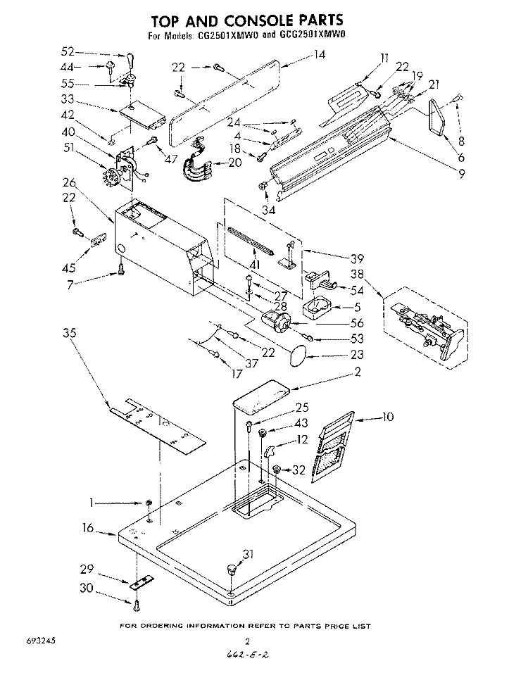TOP AND CONSOLE Diagram and Parts List for CG2501XMW0  Whirlpool Dryer