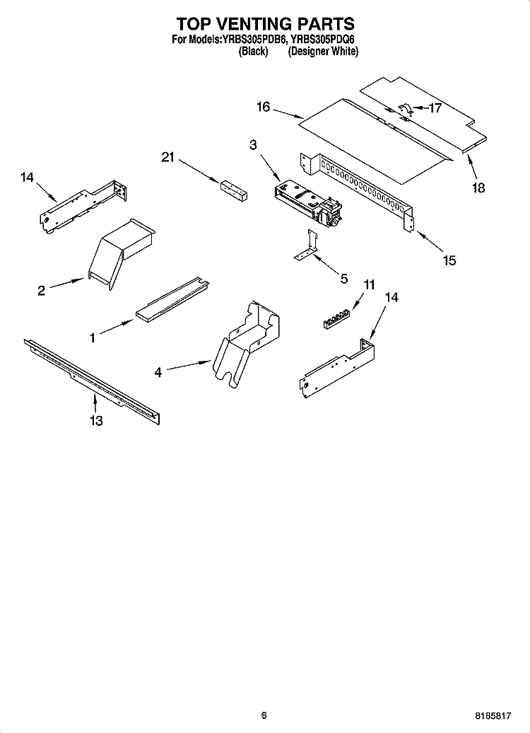 TOP VENTING PARTS, OPTIONAL PARTS Diagram and Parts List for YRBS305PDQ6  Whirlpool Wall Oven