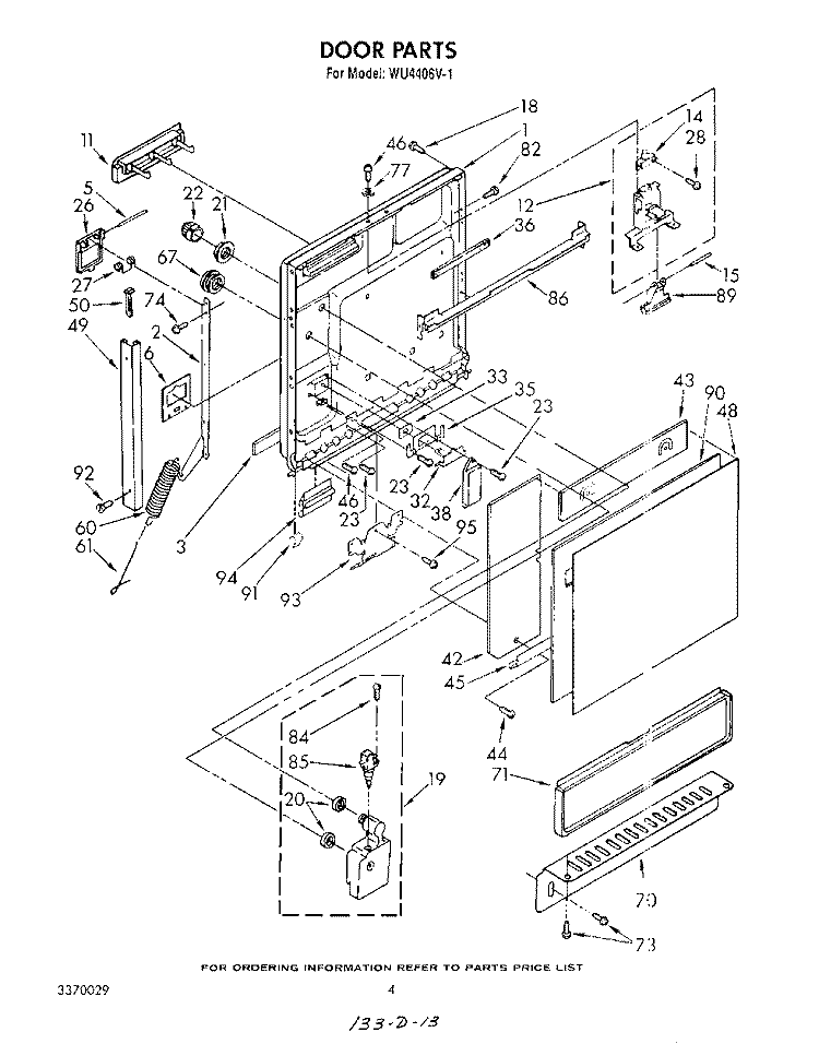 DOOR Diagram and Parts List for WU4406V1  Roper Dishwasher